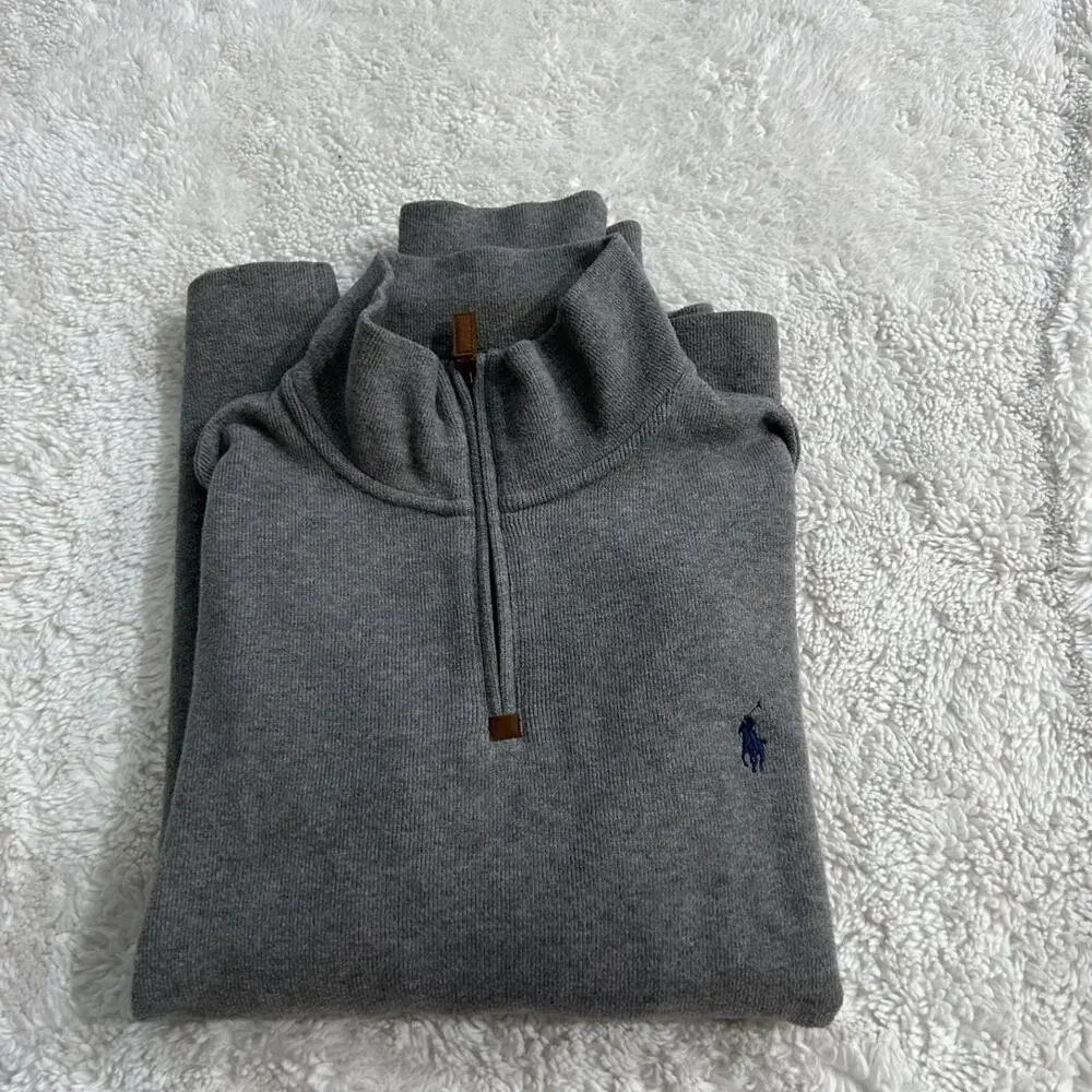 Polo Ralph Lauren Mens XL Quarter Zip Ribbed Sweater Gray Preppy Country Club